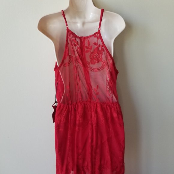 New Haute Monde Red Lace Floral Print Dress Size L - Picture 3 of 8